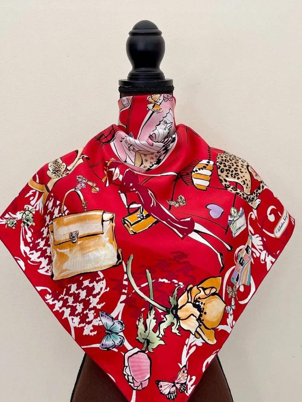 New Salvatore Ferragamo Icone Red Multicolor Silk Scarf